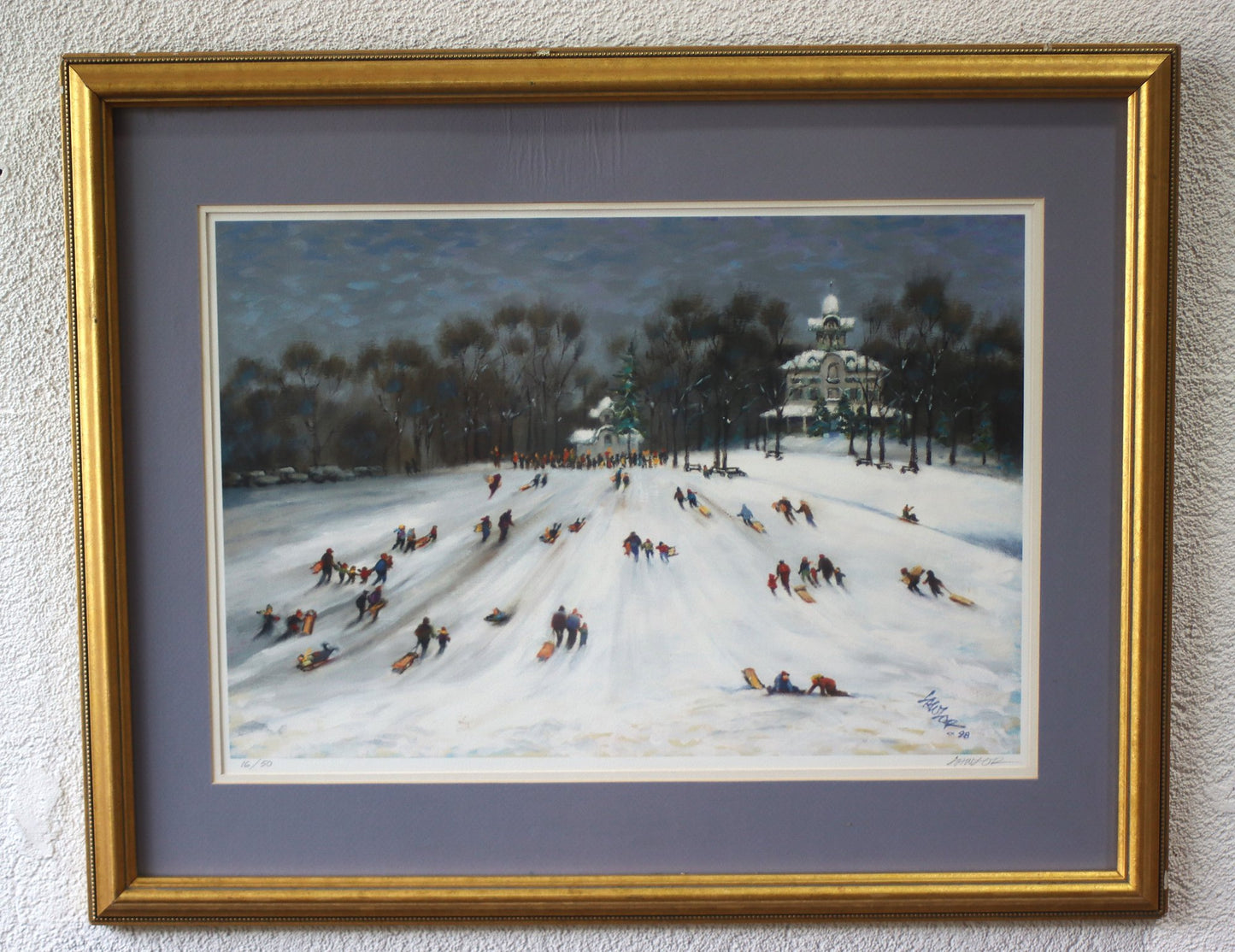 Rob Lawlor Limited Edition Print — Sledding at Burholme Park, Philadelphia | Signed & Numbered 16/50 | 1998