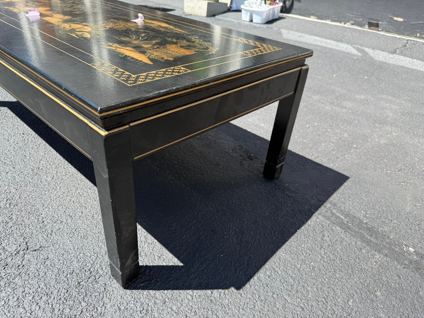 Vintage Black Chinoiserie Coffee Table Painted Asian Scenes by Katherine Henick