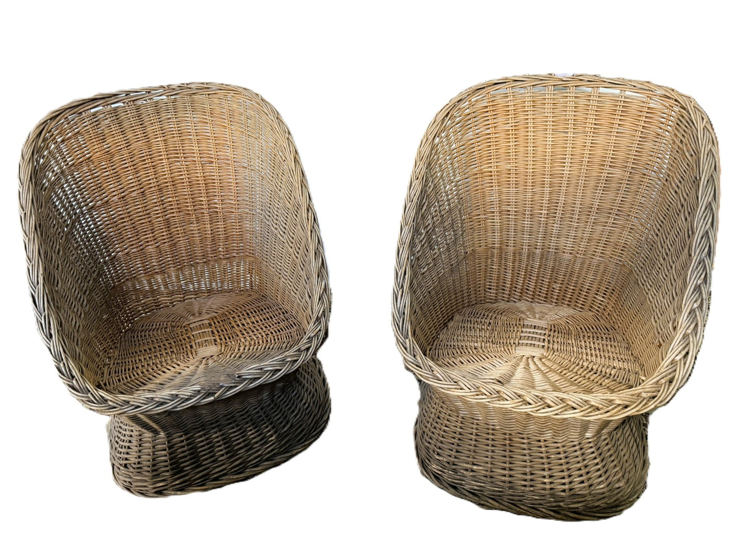 Pair of Vintage Egg Shaped Wicker Bucket/Scoop Chairs