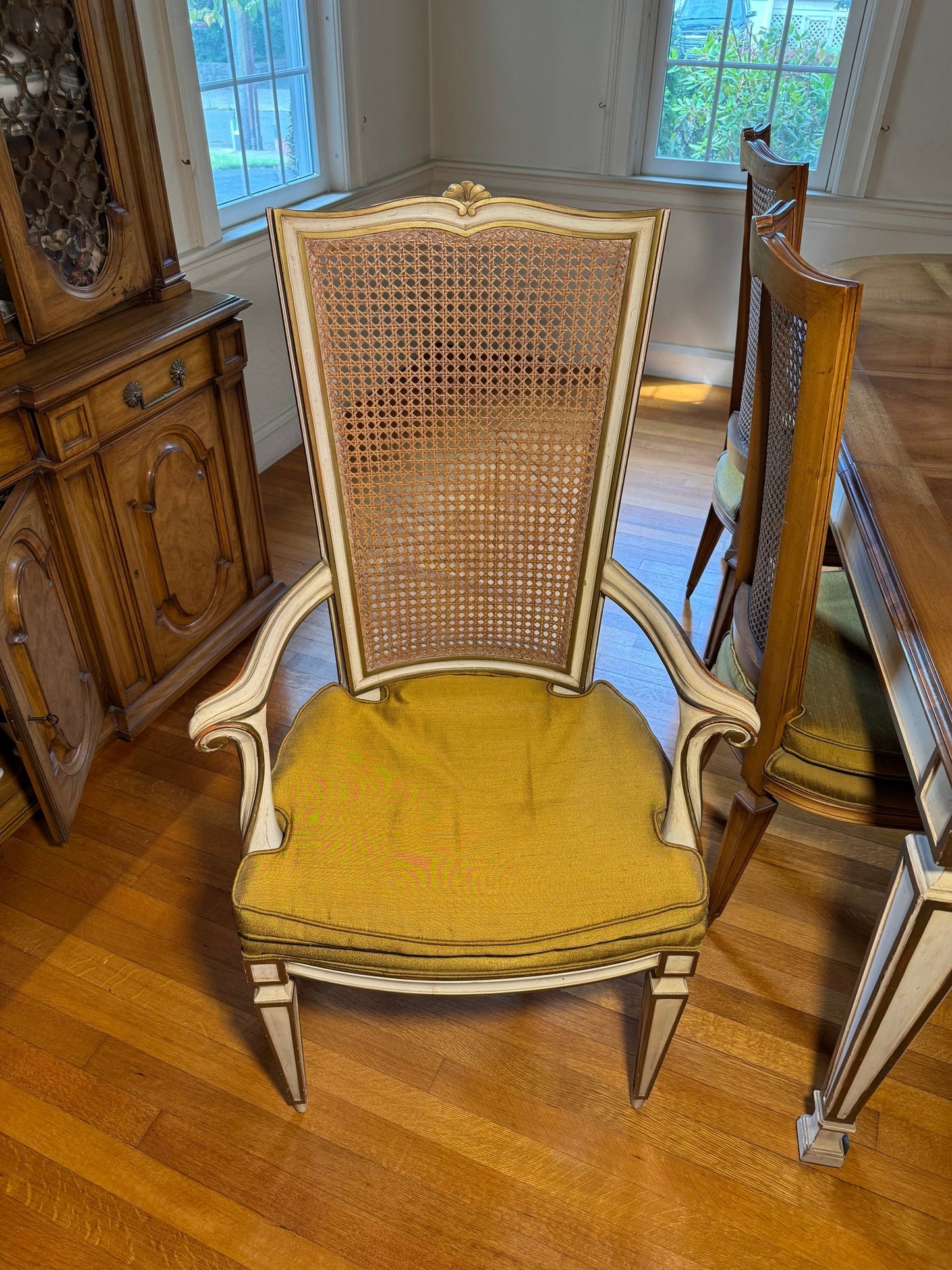 Karges Furniture Co Italian Provincial Dining Table & Six Cane Back Dining Chairs