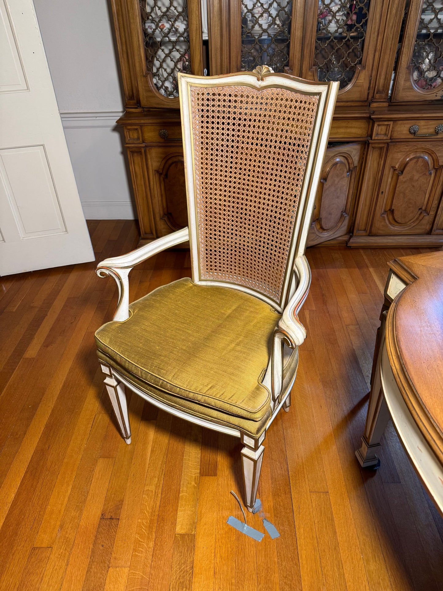 Karges Furniture Co Italian Provincial Dining Table & Six Cane Back Dining Chairs