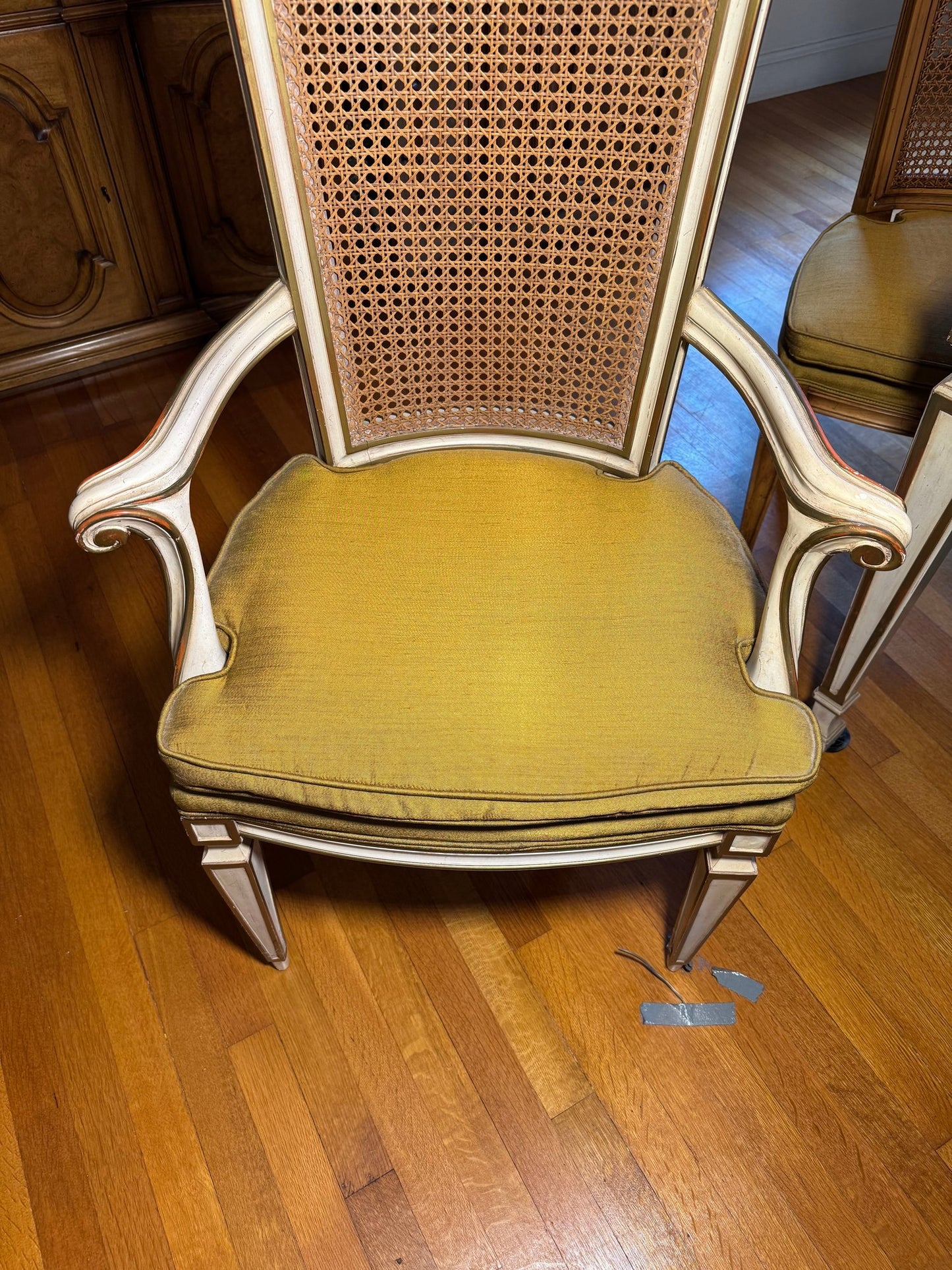 Karges Furniture Co Italian Provincial Dining Table & Six Cane Back Dining Chairs
