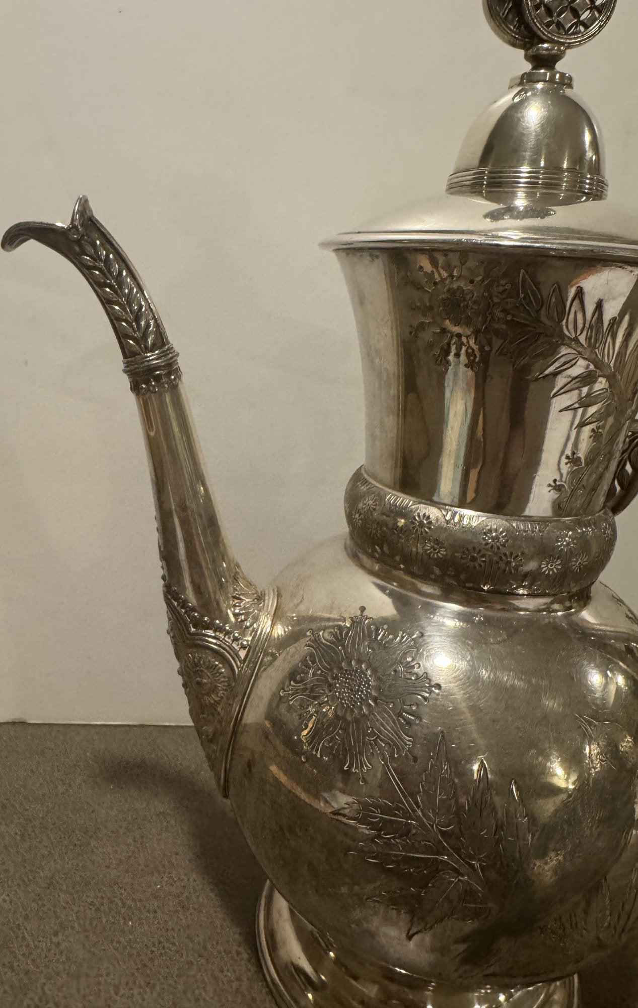 Vintage 1946 Rogers Smith Silver-Plated Tea Kettle Pot – Engraved Floral & Bird Design