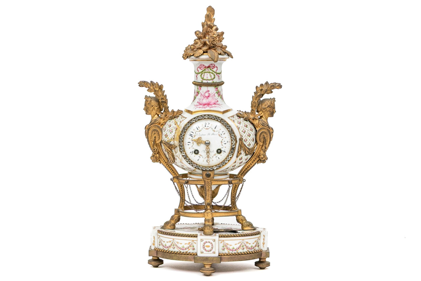 Antique French Louis XVI Sèvres-Style Porcelain & Gilt Bronze Mantel Clock — Signed Theodore B. Starr, New York, c. 1880–1900