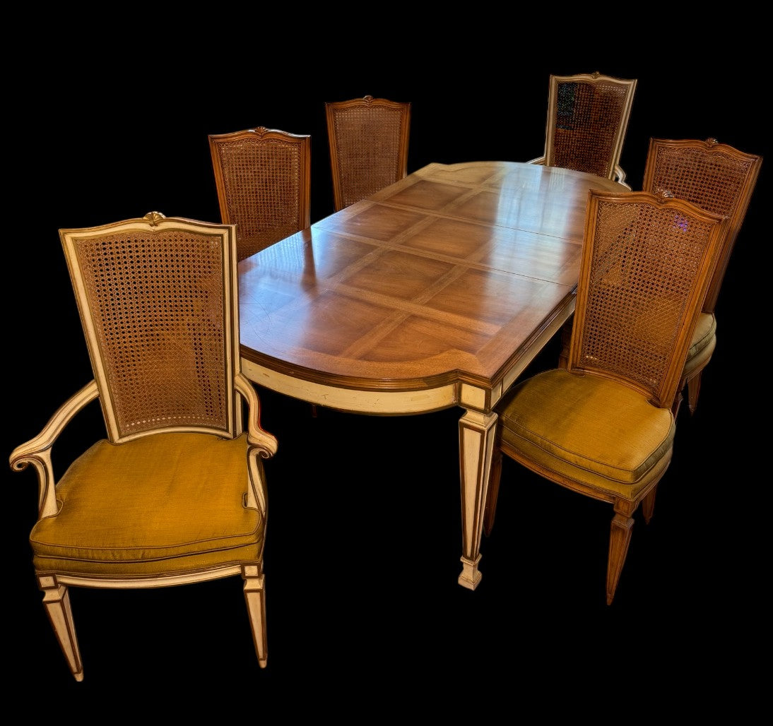 Karges Furniture Co Italian Provincial Dining Table & Six Cane Back Dining Chairs
