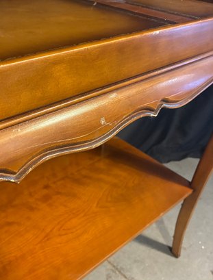 French-Style Wooden Side Table with Leather Inlay & Lower Shelf – Vintage Reproduction