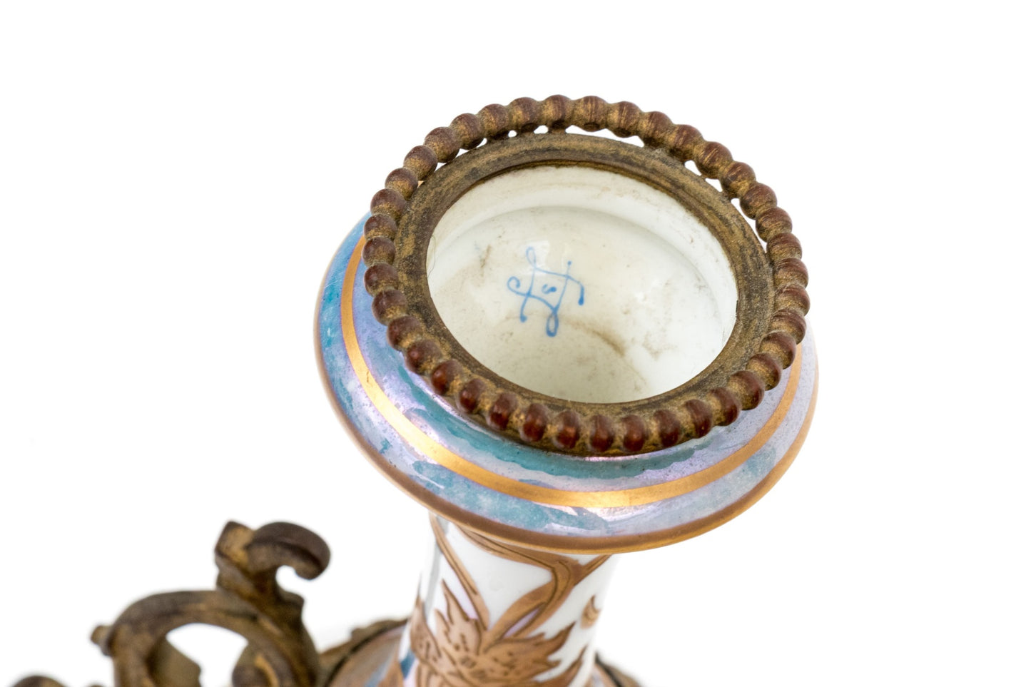 Antique French Sèvres-Style Porcelain Vases, Pair — Hand-Painted Gallant Courting Scenes, Gilt Bronze Mounts, Marked France, Late 19th C., 13¼" H