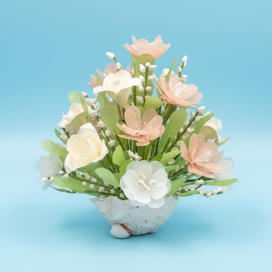 Vintage Filipino Capiz Shell Floral Arrangement | Cebu Handicraft | Natural Conch Shell Vase | C. 1960s–1970s