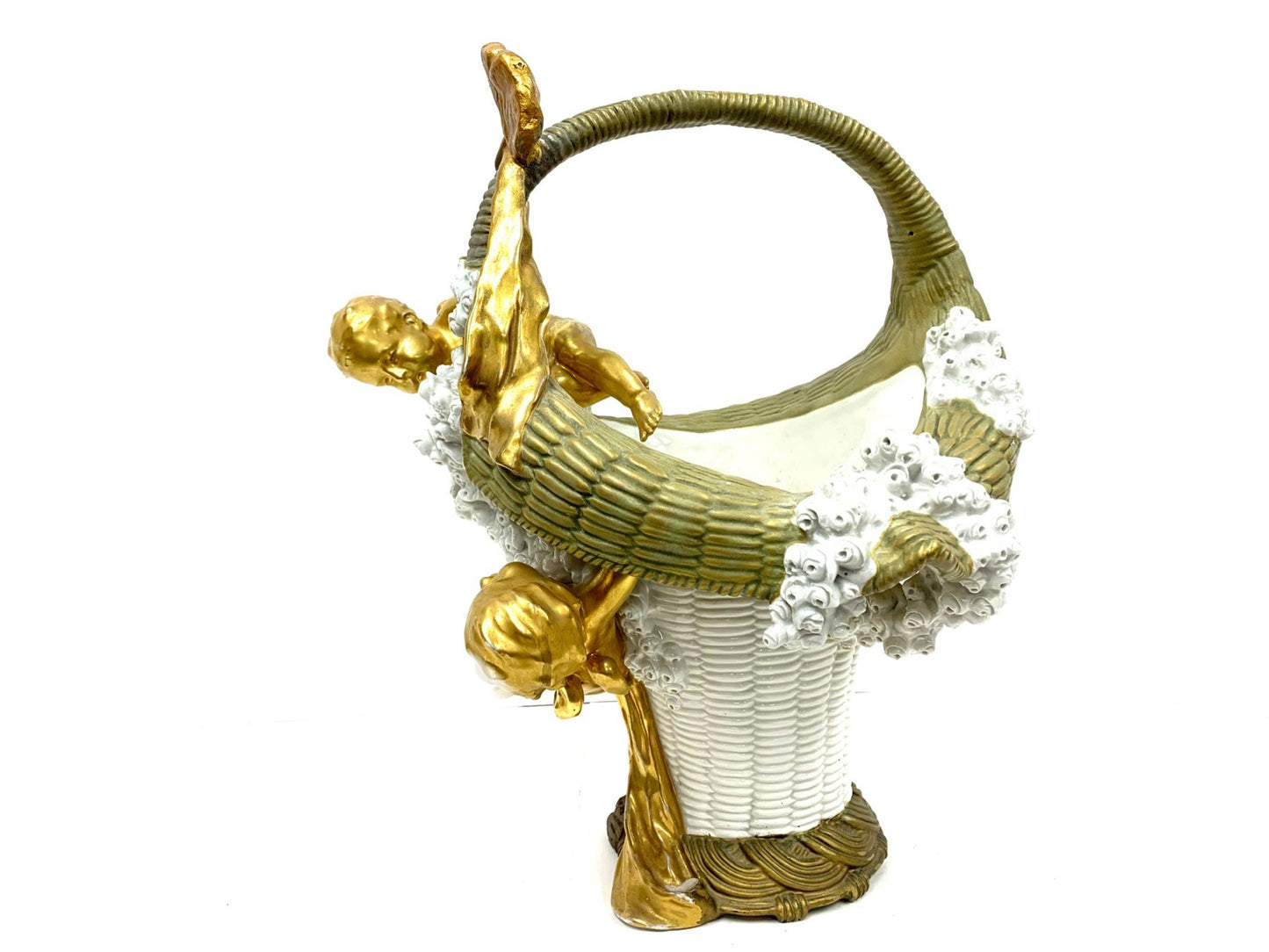 Imperial Amphora Turn Porcelain Cherub Basket With Cascading Rosettes, Circa 1890–1900
