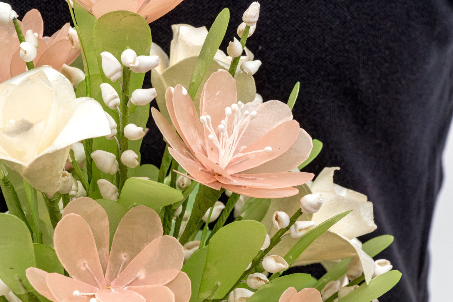 Vintage Filipino Capiz Shell Floral Arrangement | Cebu Handicraft | Natural Conch Shell Vase | C. 1960s–1970s