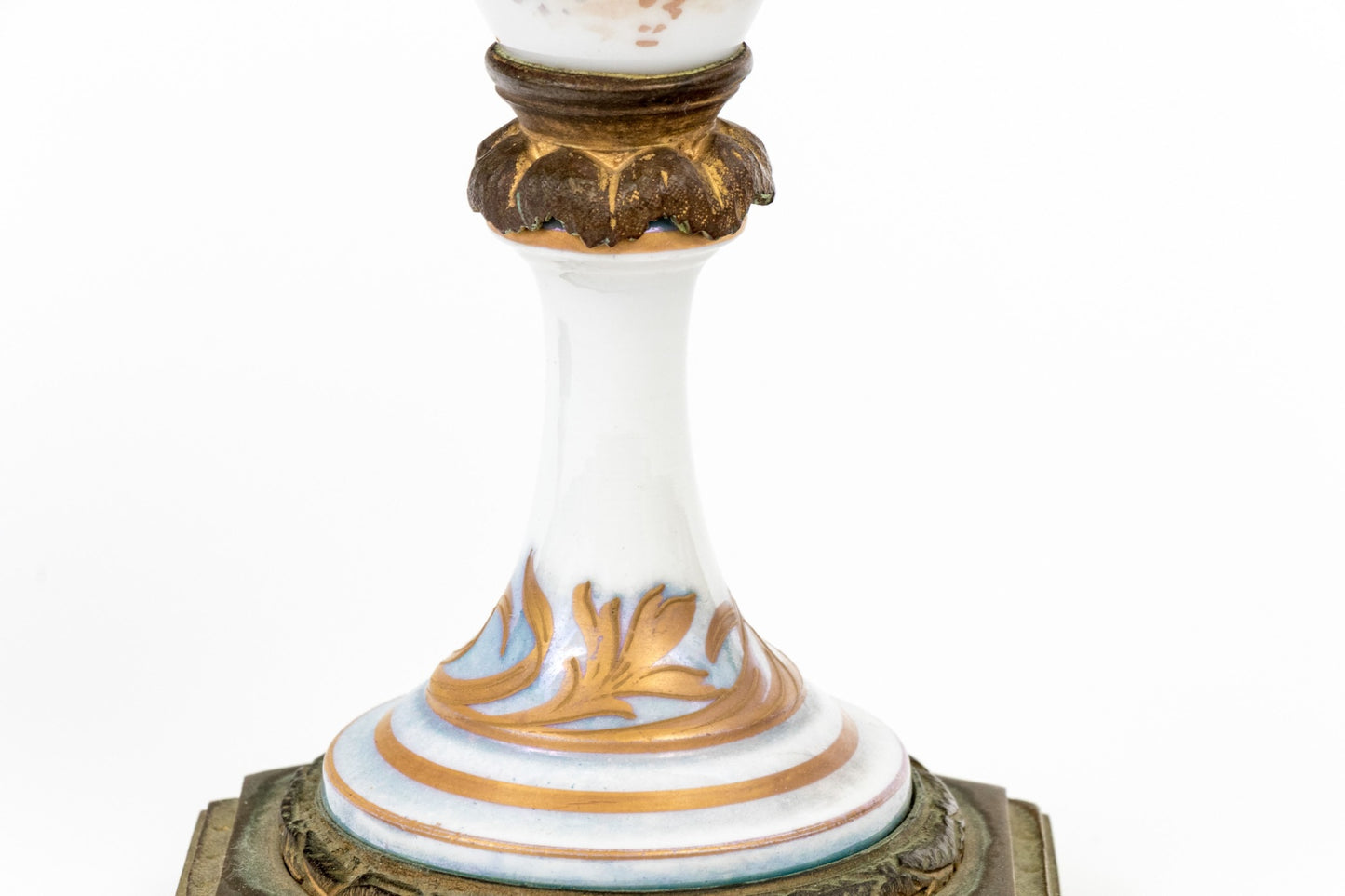 Antique French Sèvres-Style Porcelain Vases, Pair — Hand-Painted Gallant Courting Scenes, Gilt Bronze Mounts, Marked France, Late 19th C., 13¼" H