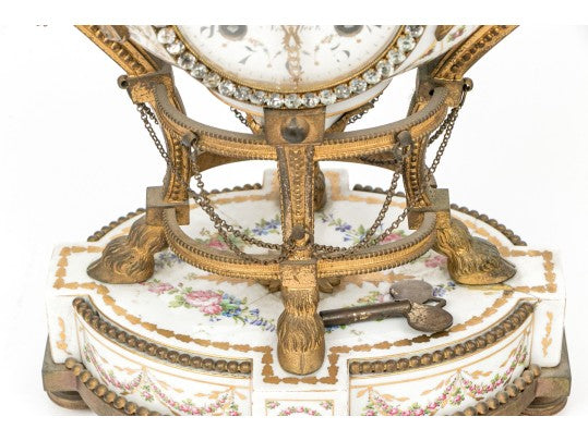 Antique French Louis XVI Sèvres-Style Porcelain & Gilt Bronze Mantel Clock — Signed Theodore B. Starr, New York, c. 1880–1900