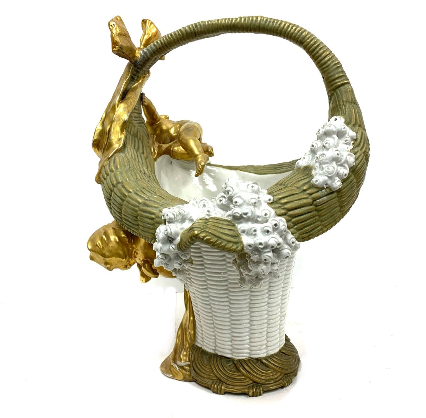 Imperial Amphora Turn Porcelain Cherub Basket With Cascading Rosettes, Circa 1890–1900
