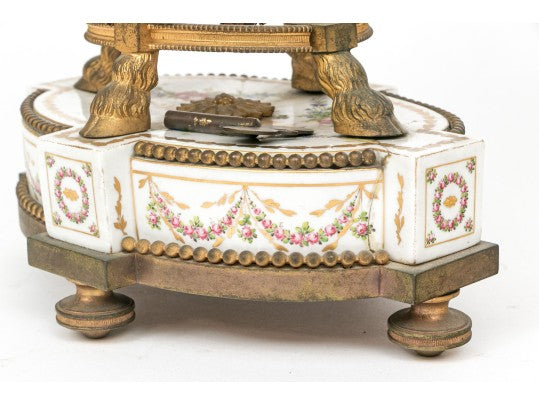 Antique French Louis XVI Sèvres-Style Porcelain & Gilt Bronze Mantel Clock — Signed Theodore B. Starr, New York, c. 1880–1900