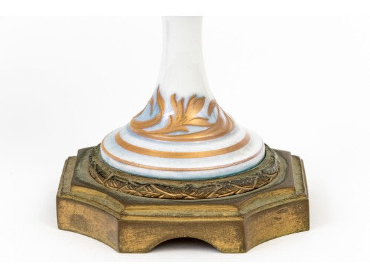 Antique French Sèvres-Style Porcelain Vases, Pair — Hand-Painted Gallant Courting Scenes, Gilt Bronze Mounts, Marked France, Late 19th C., 13¼" H