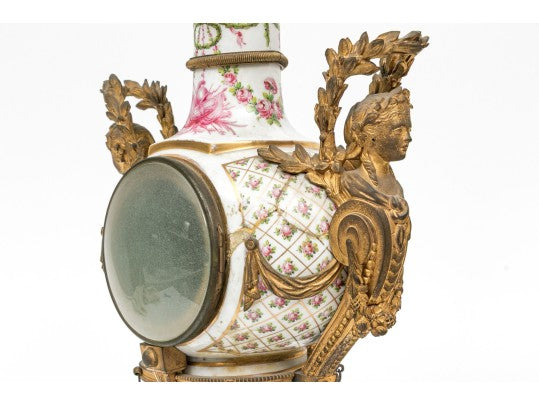 Antique French Louis XVI Sèvres-Style Porcelain & Gilt Bronze Mantel Clock — Signed Theodore B. Starr, New York, c. 1880–1900
