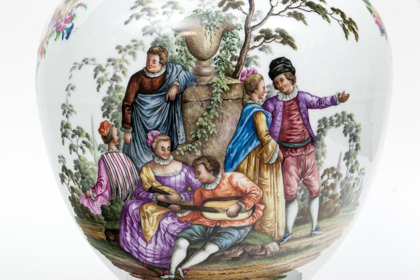 Antique Continental Hand-Painted Porcelain Baluster Jar Table Lamp | Watteau Figural Scenes | C. 1890