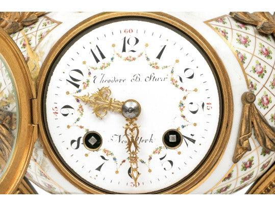 Antique French Louis XVI Sèvres-Style Porcelain & Gilt Bronze Mantel Clock — Signed Theodore B. Starr, New York, c. 1880–1900
