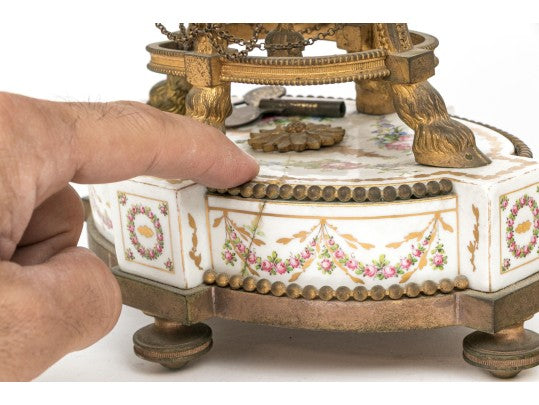 Antique French Louis XVI Sèvres-Style Porcelain & Gilt Bronze Mantel Clock — Signed Theodore B. Starr, New York, c. 1880–1900