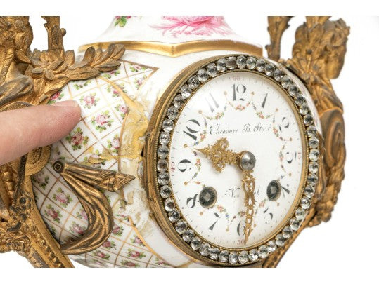 Antique French Louis XVI Sèvres-Style Porcelain & Gilt Bronze Mantel Clock — Signed Theodore B. Starr, New York, c. 1880–1900