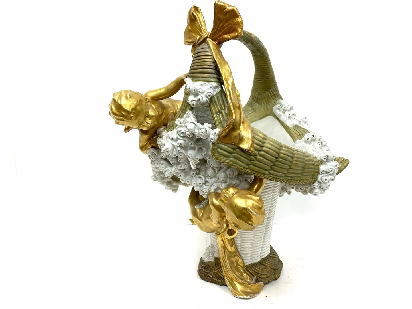 Imperial Amphora Turn Porcelain Cherub Basket With Cascading Rosettes, Circa 1890–1900