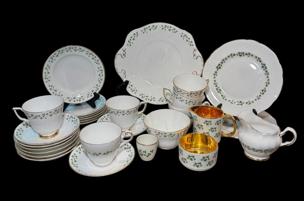 28-Piece Irish Shamrock Fine Bone China Collection — Royal Tara, Regency & Arklow — Gold Gilt, Made in Ireland
