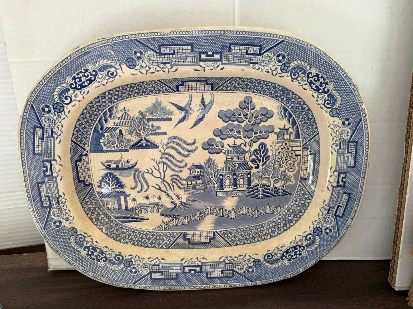 Early 19th Century Monumental English Blue Willow Turkey Platter