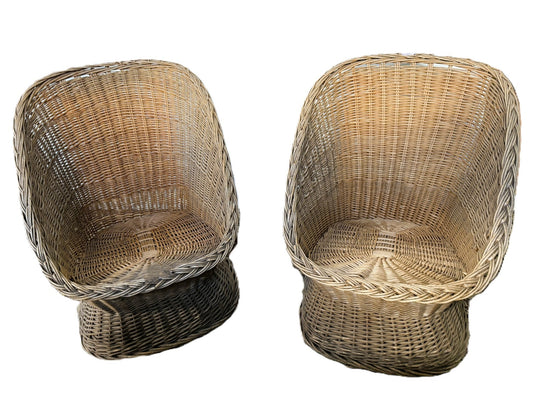 Pair of Vintage Egg Shaped Wicker Bucket/Scoop Chairs