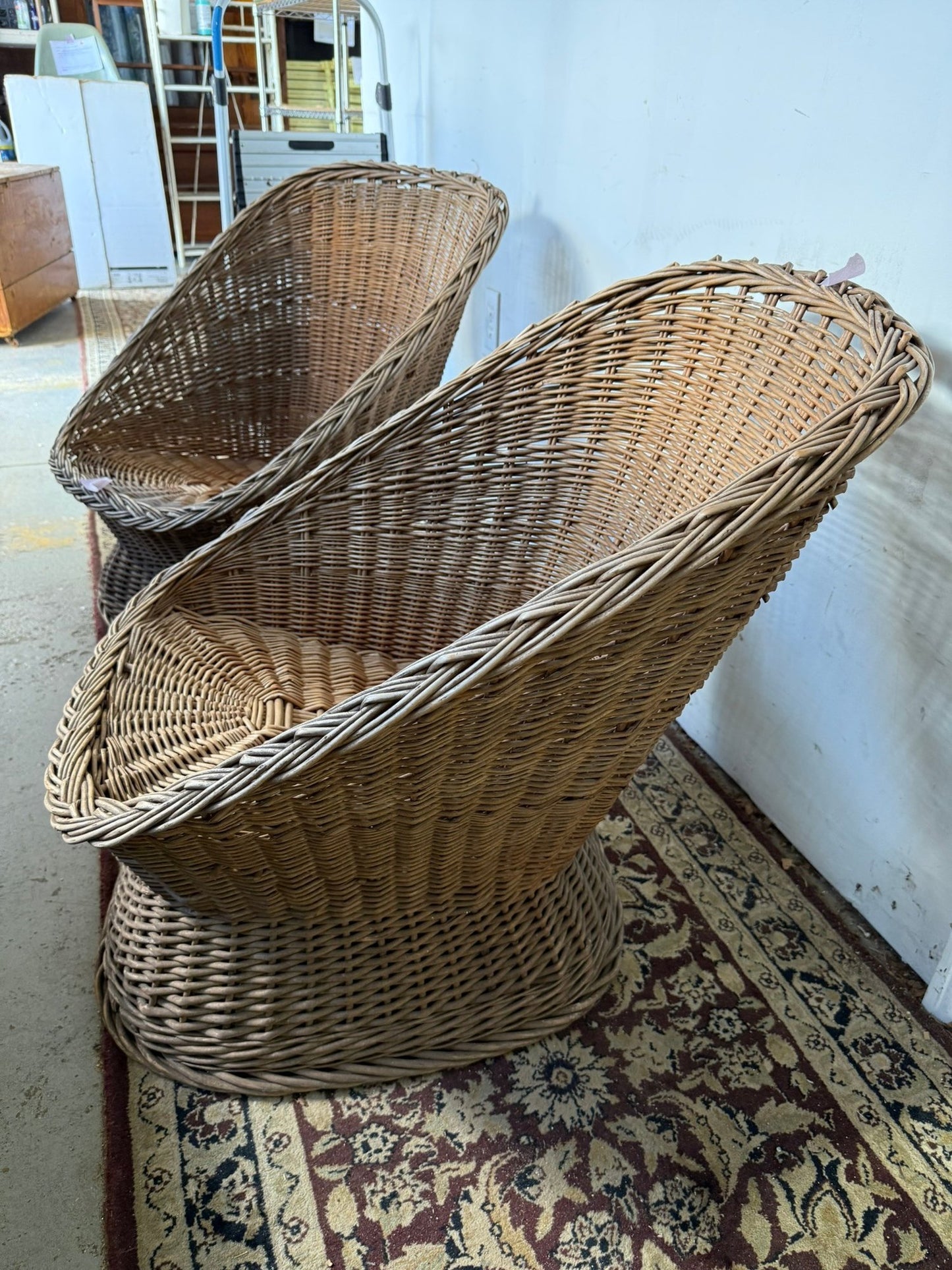 Pair of Vintage Egg Shaped Wicker Bucket/Scoop Chairs