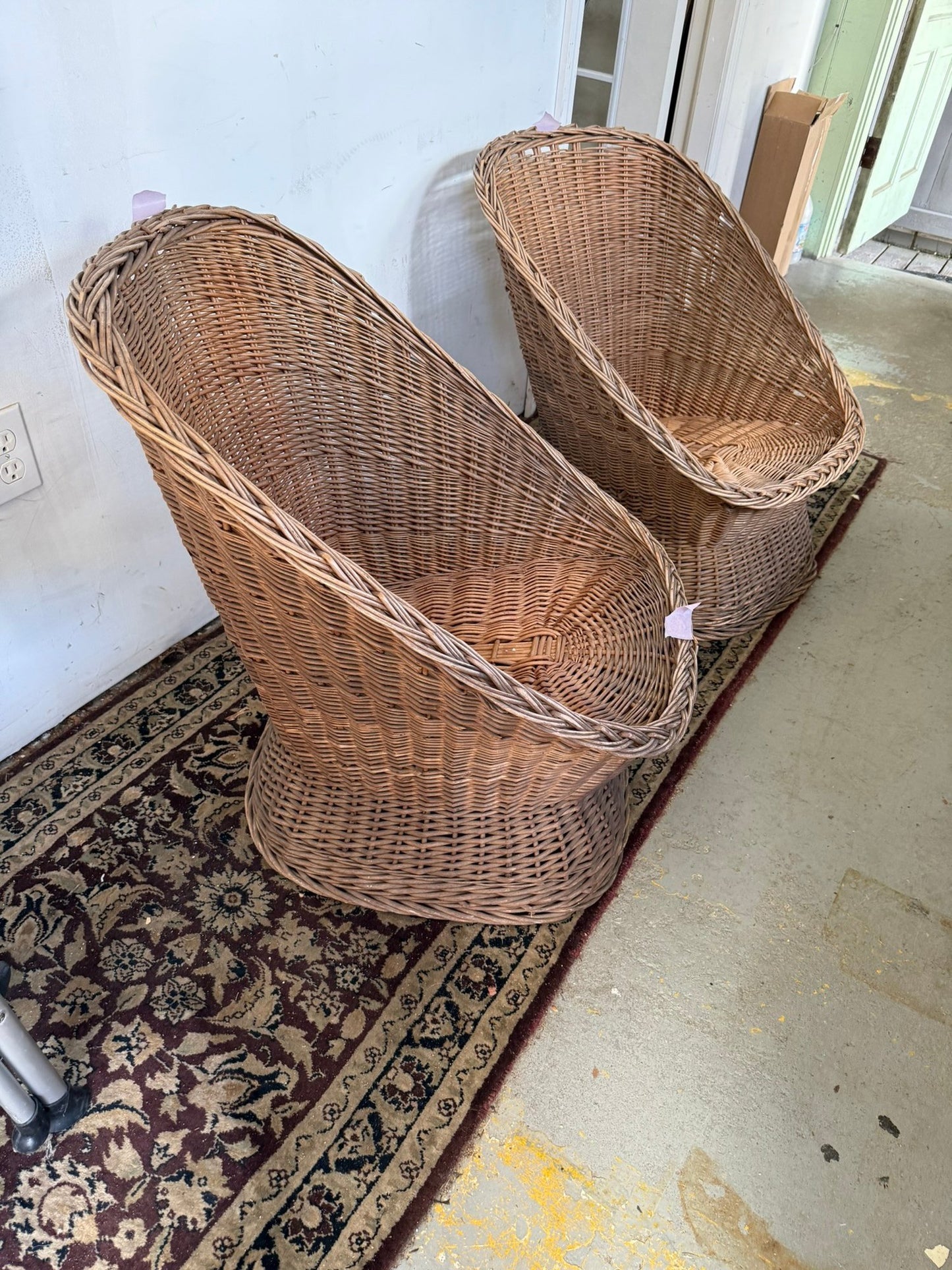 Pair of Vintage Egg Shaped Wicker Bucket/Scoop Chairs