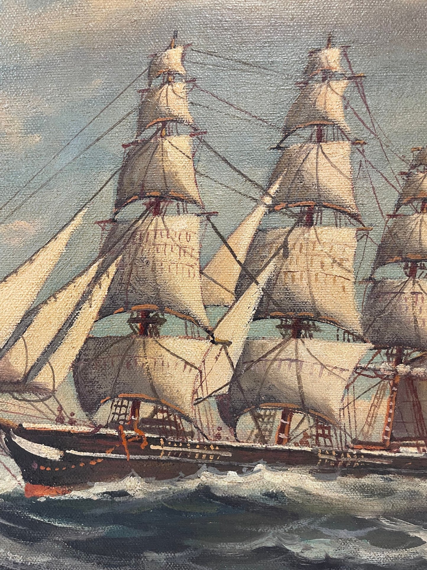William Frederick Paskell (1866–1951) — Three-Masted Tall Ship at Sea | Signed Oil on Canvas