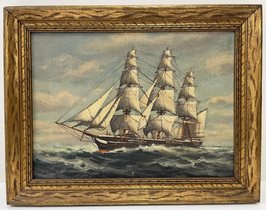 Vintage WILLIAM PASKELL Oil On Canvas Framed SHIP Painting - Pre-Owned