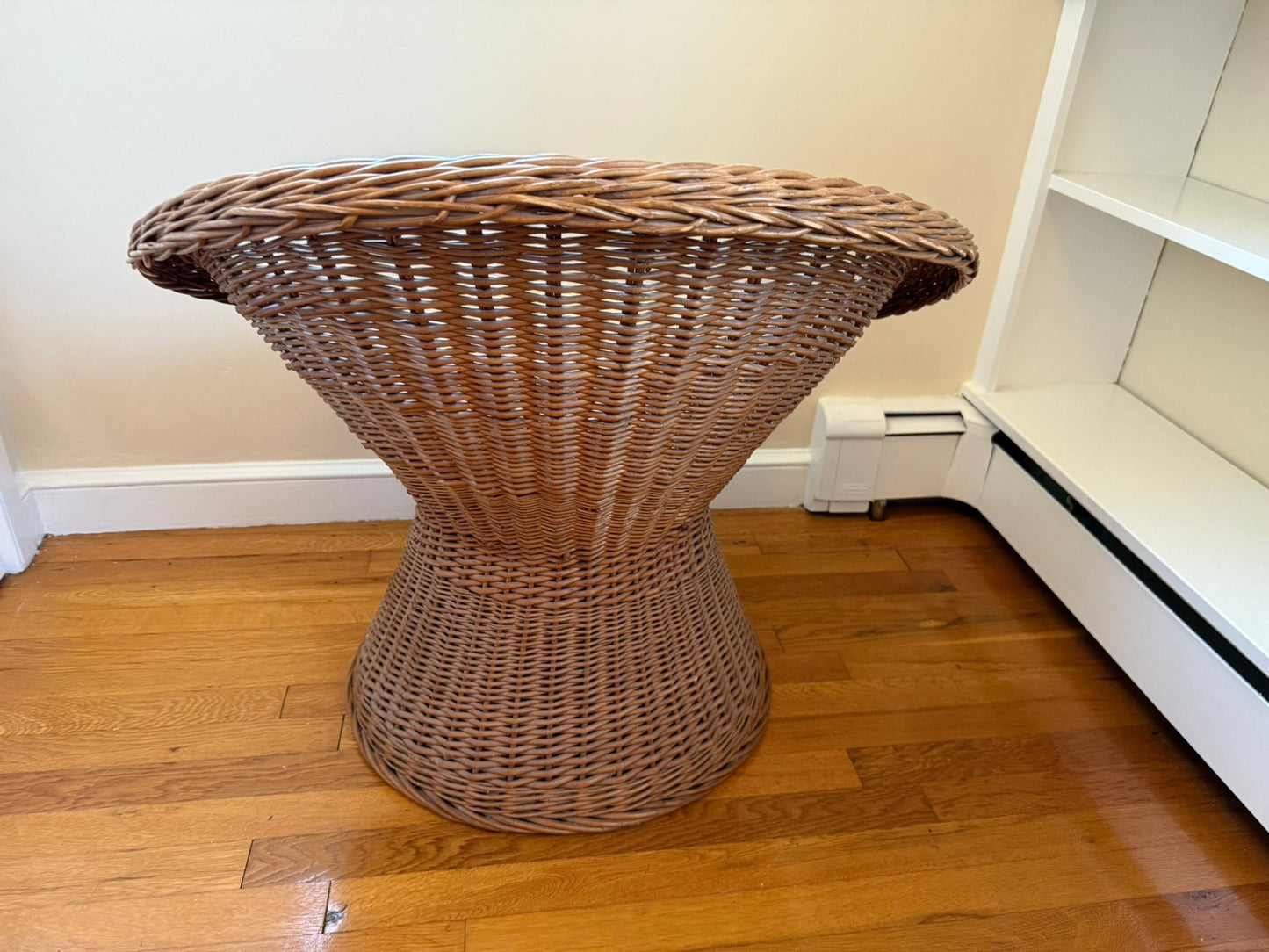 Vintage Rattan Bucket Lounge Chair with Cushion – Boho Style, 1970s