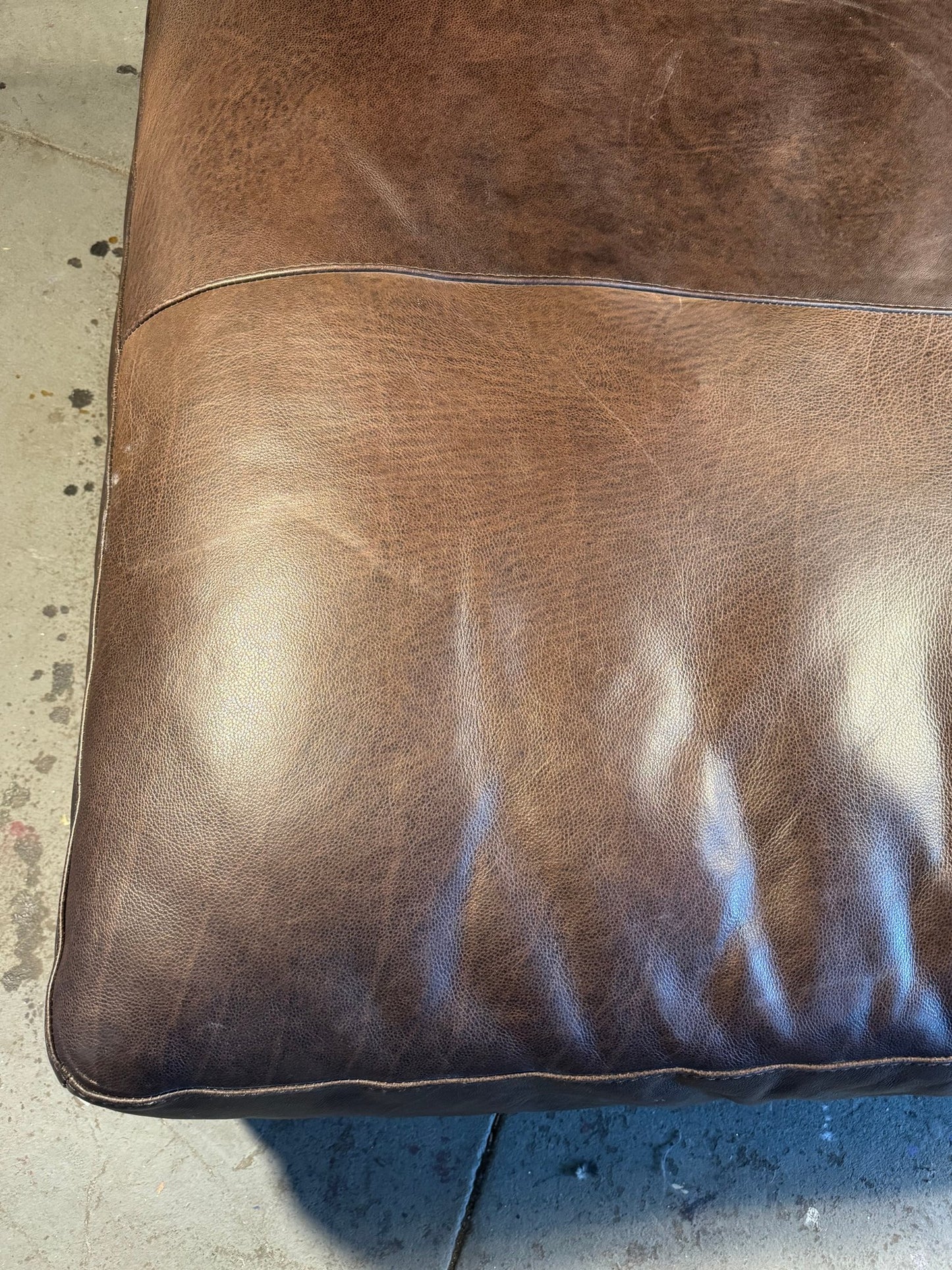 Oversized Brown Leather Ottoman – 44″ × 44″