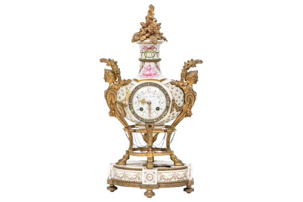 Antique French Louis XVI Sèvres-Style Porcelain & Gilt Bronze Mantel Clock — Signed Theodore B. Starr, New York, c. 1880–1900