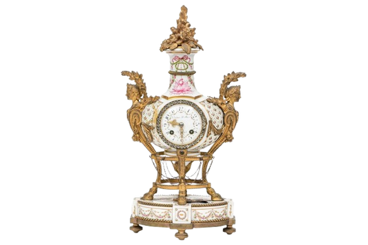 Antique French Louis XVI Sèvres-Style Porcelain & Gilt Bronze Mantel Clock — Signed Theodore B. Starr, New York, c. 1880–1900