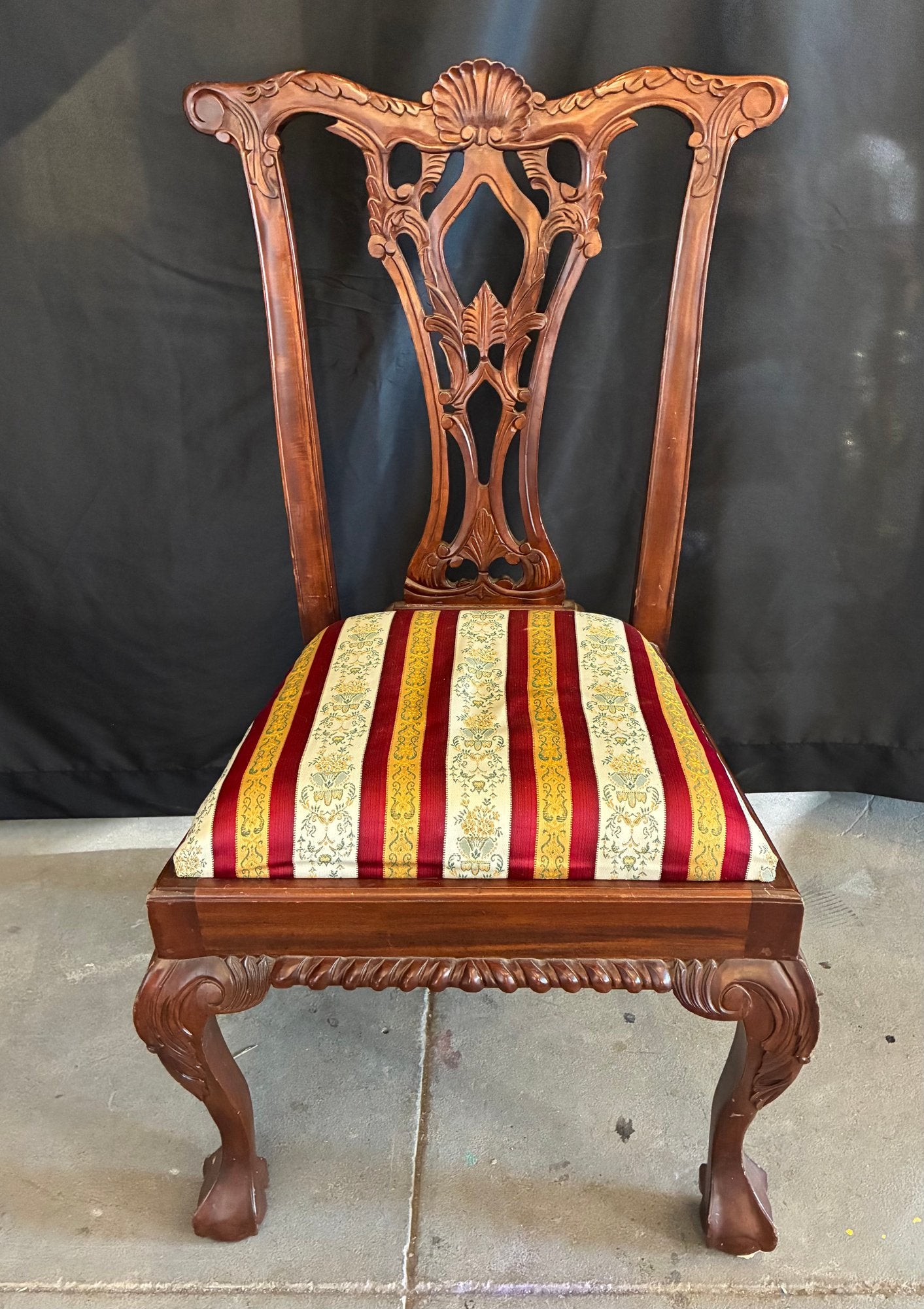 1950s Chippendale Revival Mahogany Hand-Carved Side Chair with Ball-and-Claw Feet
