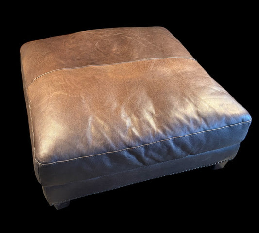 Oversized Brown Leather Ottoman – 44″ × 44″