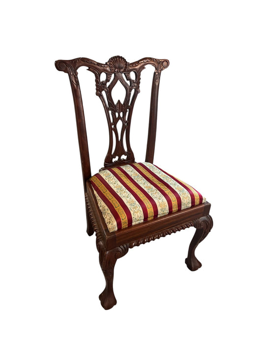 1950s Chippendale Revival Mahogany Hand-Carved Side Chair with Ball-and-Claw Feet