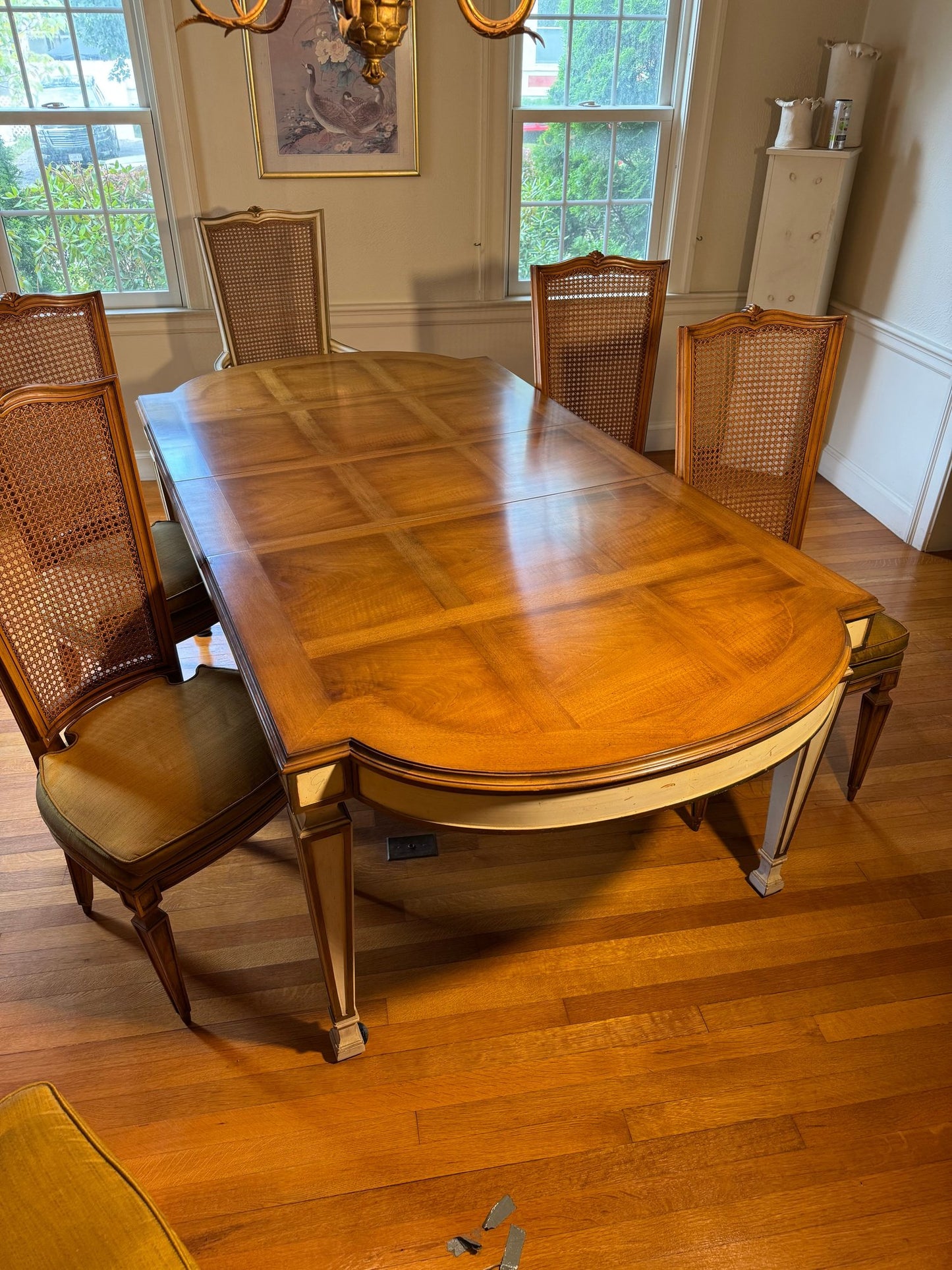 Karges Furniture Co Italian Provincial Dining Table & Six Cane Back Dining Chairs