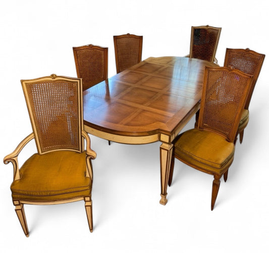 Karges Furniture Co Italian Provincial Dining Table & Six Cane Back Dining Chairs