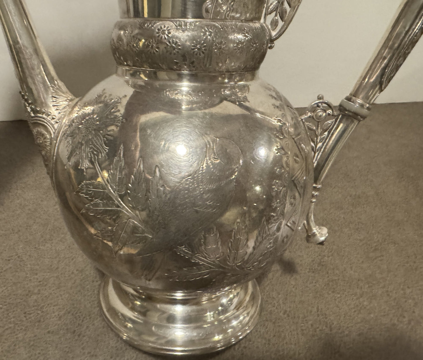 Vintage 1946 Rogers Smith Silver-Plated Tea Kettle Pot – Engraved Floral & Bird Design