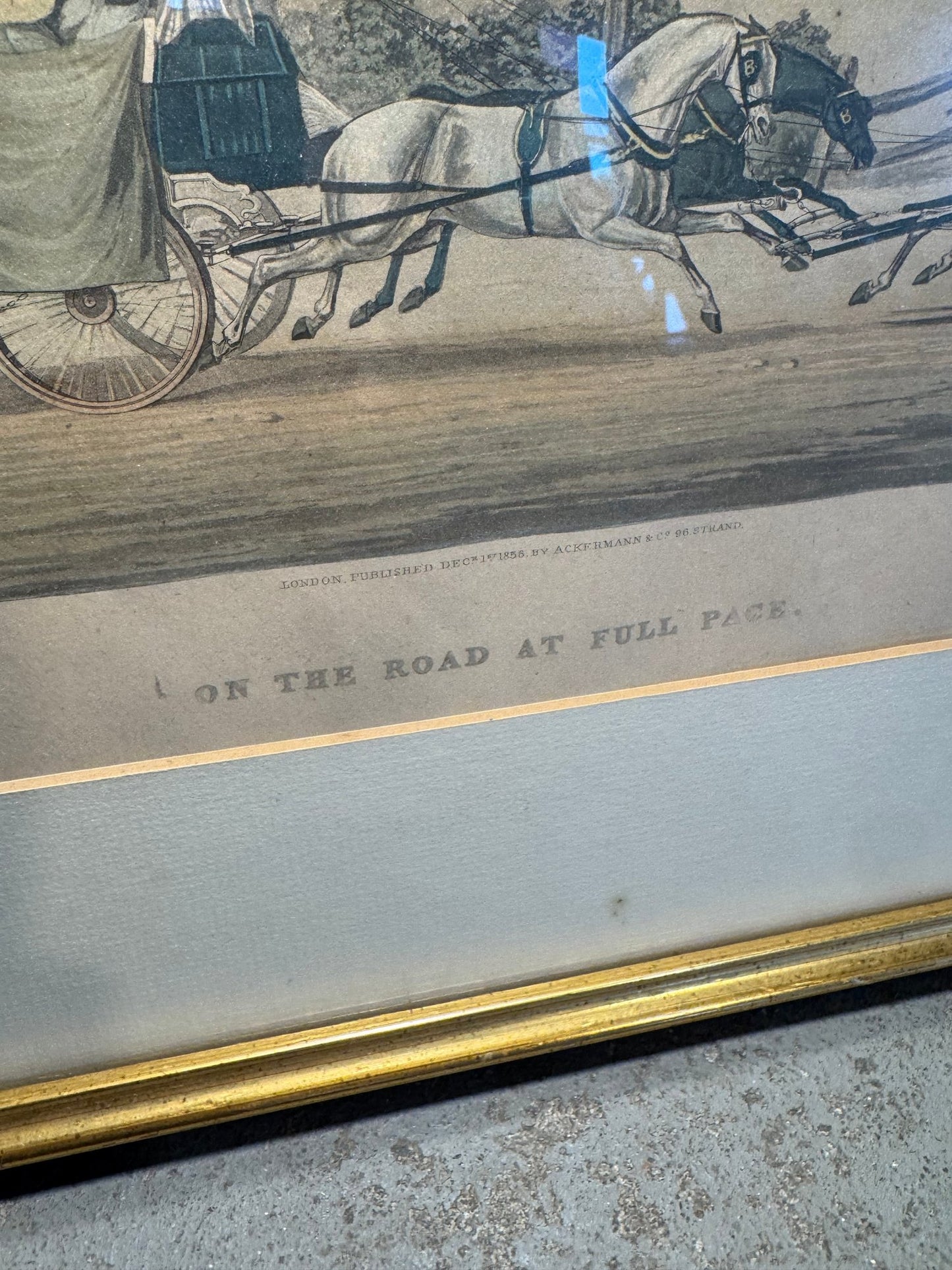 19th Century Hand-Colored Lithograph – “On the Road at Full Pace” (1836, Ackermann & Co.)