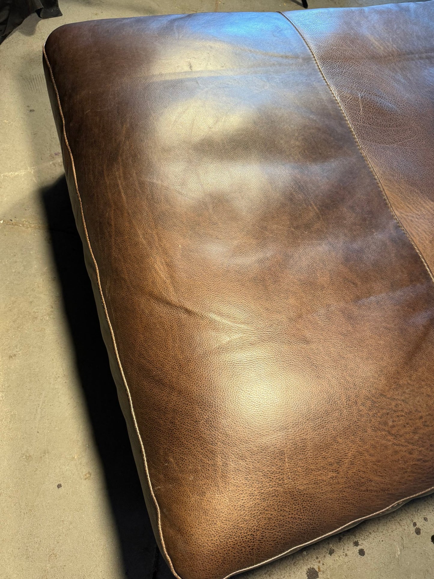 Oversized Brown Leather Ottoman – 44″ × 44″