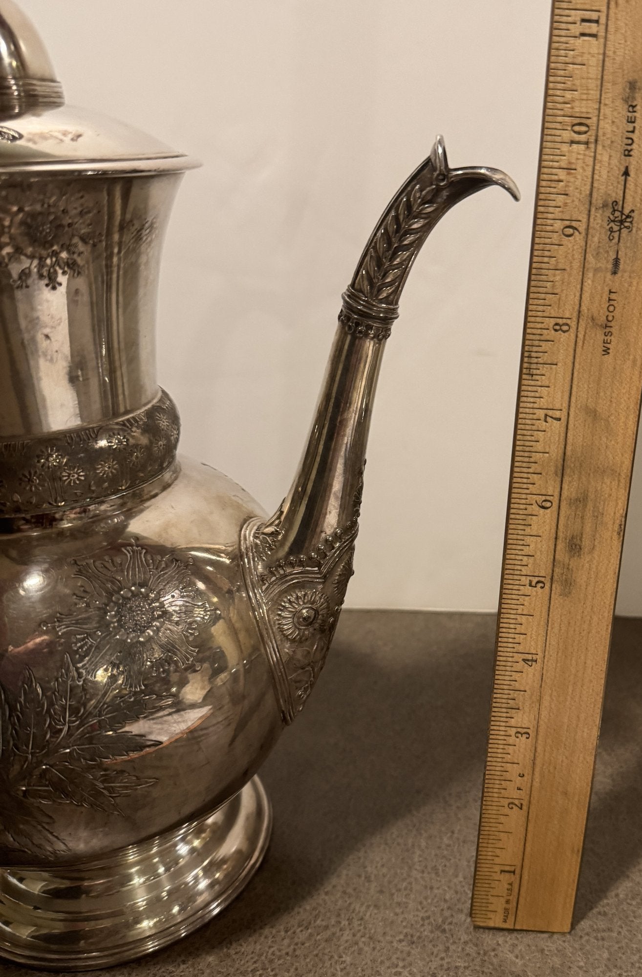Vintage 1946 Rogers Smith Silver-Plated Tea Kettle Pot – Engraved Floral & Bird Design