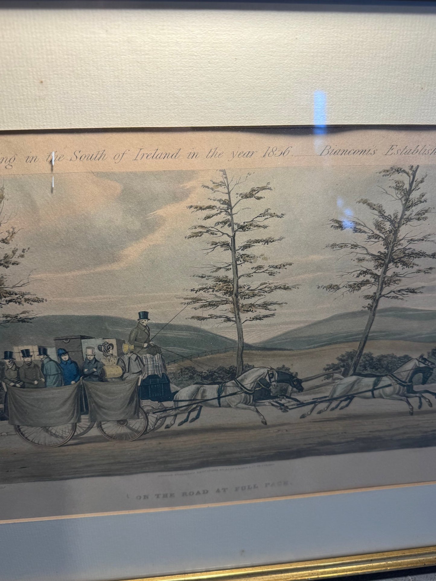 19th Century Hand-Colored Lithograph – “On the Road at Full Pace” (1836, Ackermann & Co.)