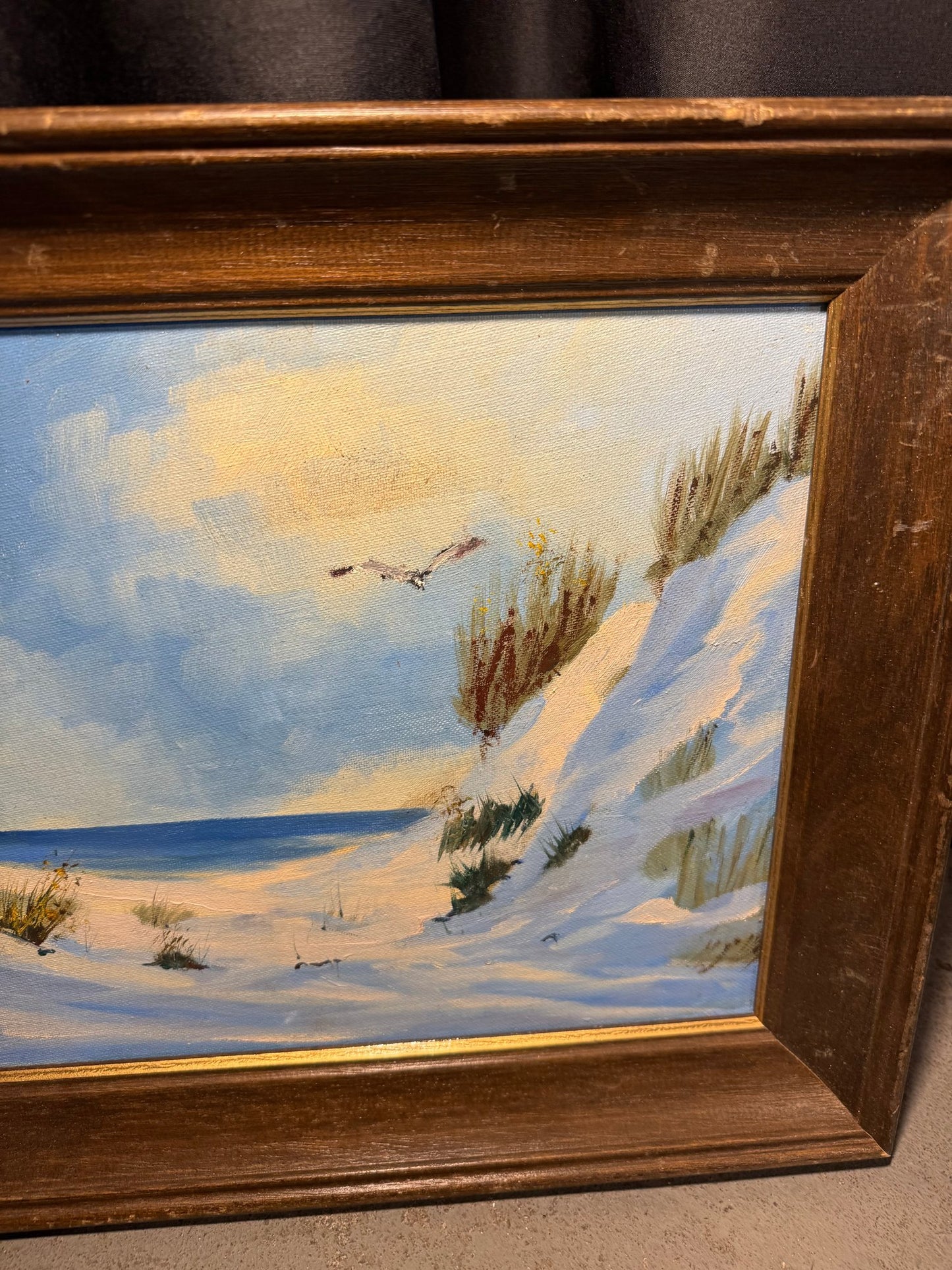 Cape Cod Sand Dunes – Original Oil Painting Signed J. Dell, 17″ × 14″ (Framed)