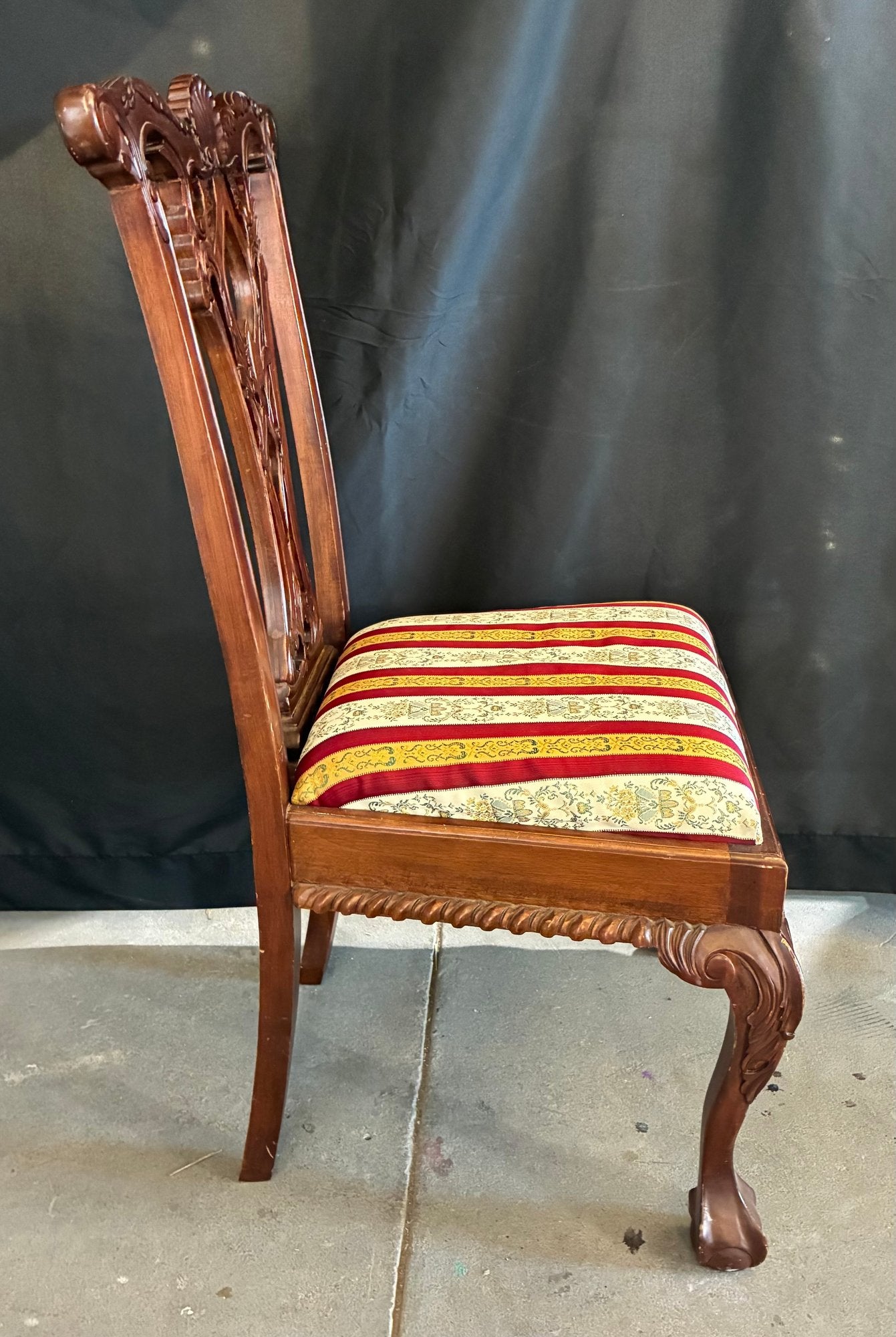 1950s Chippendale Revival Mahogany Hand-Carved Side Chair with Ball-and-Claw Feet