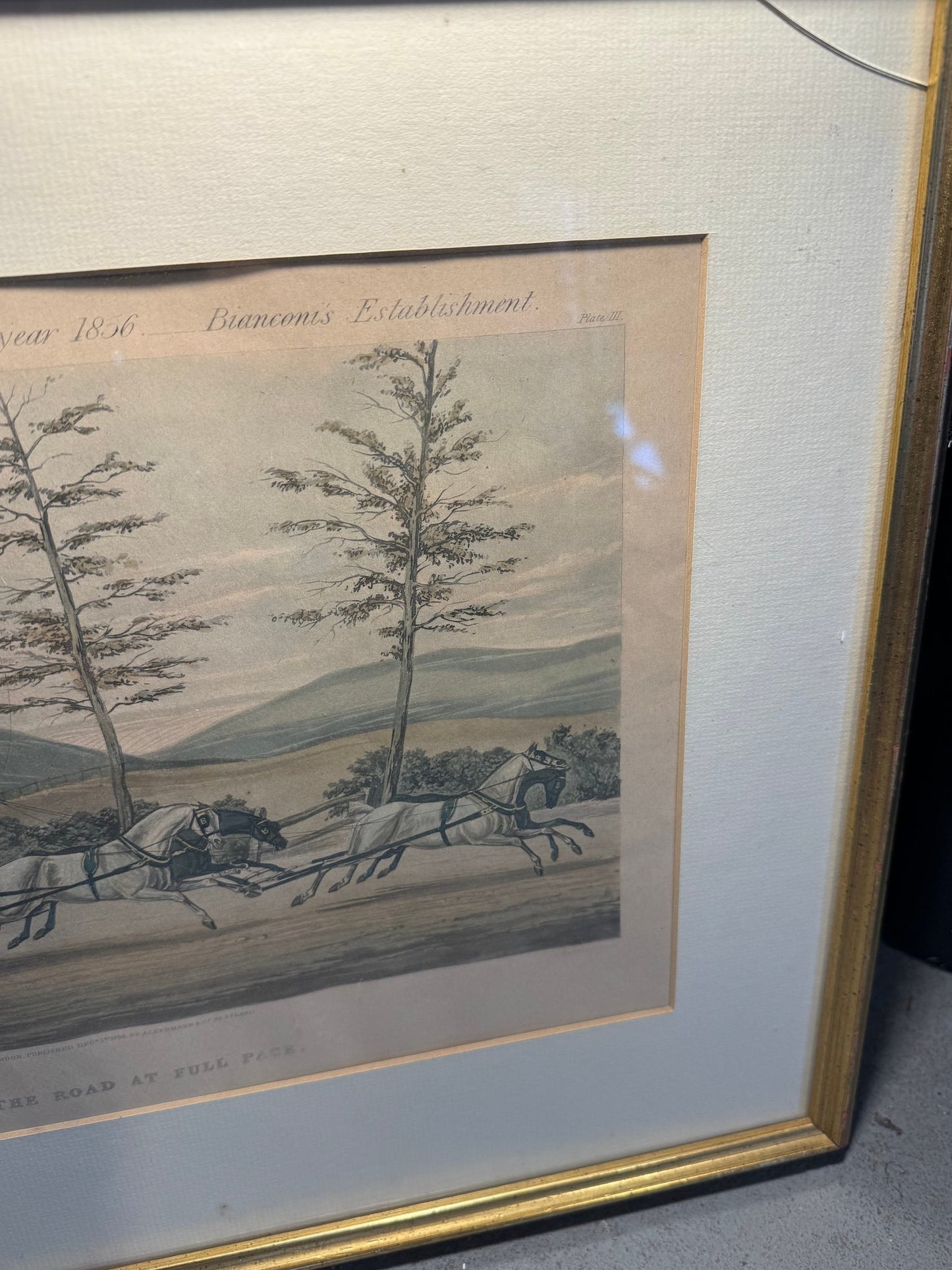 19th Century Hand-Colored Lithograph – “On the Road at Full Pace” (1836, Ackermann & Co.)