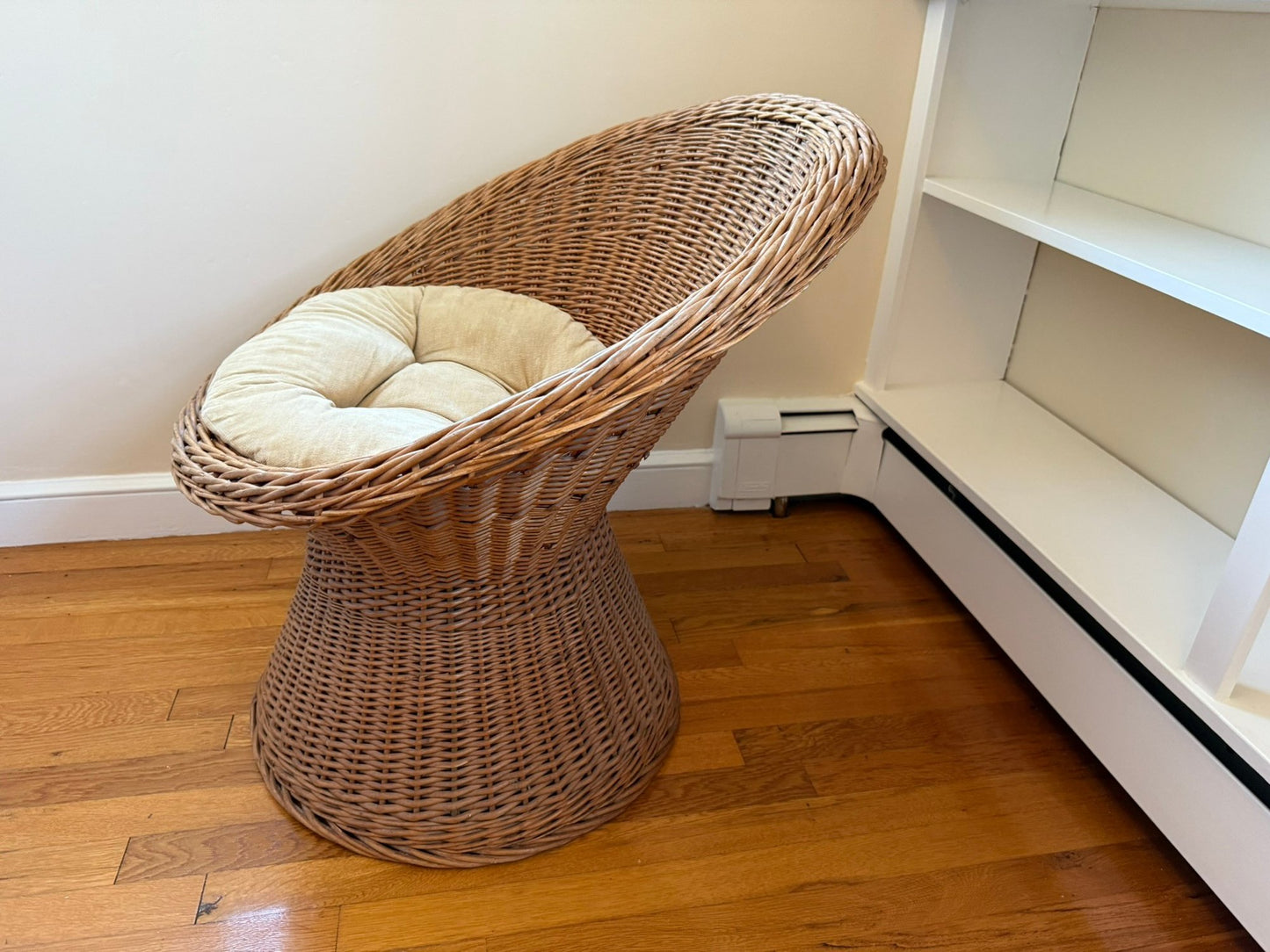 Vintage Rattan Bucket Lounge Chair with Cushion – Boho Style, 1970s